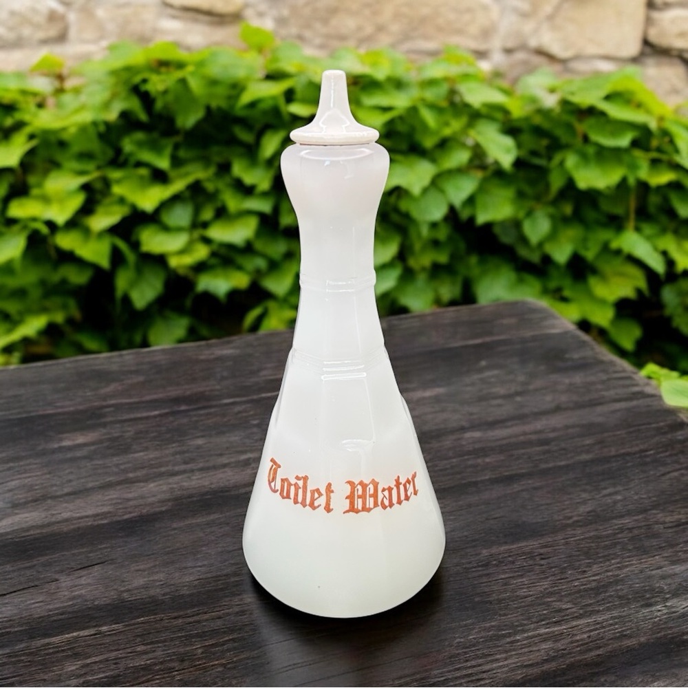 White Clambroth Milk Glass Bottle Antique Barber Shop 'Witch Hazel' w/Stopper
